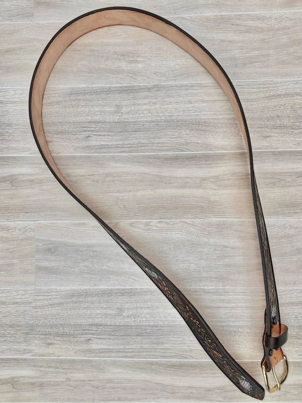 Western Eagle Tooled Leather Belt Full Grain Cowhide Handmade Heavy Duty  Sz 42